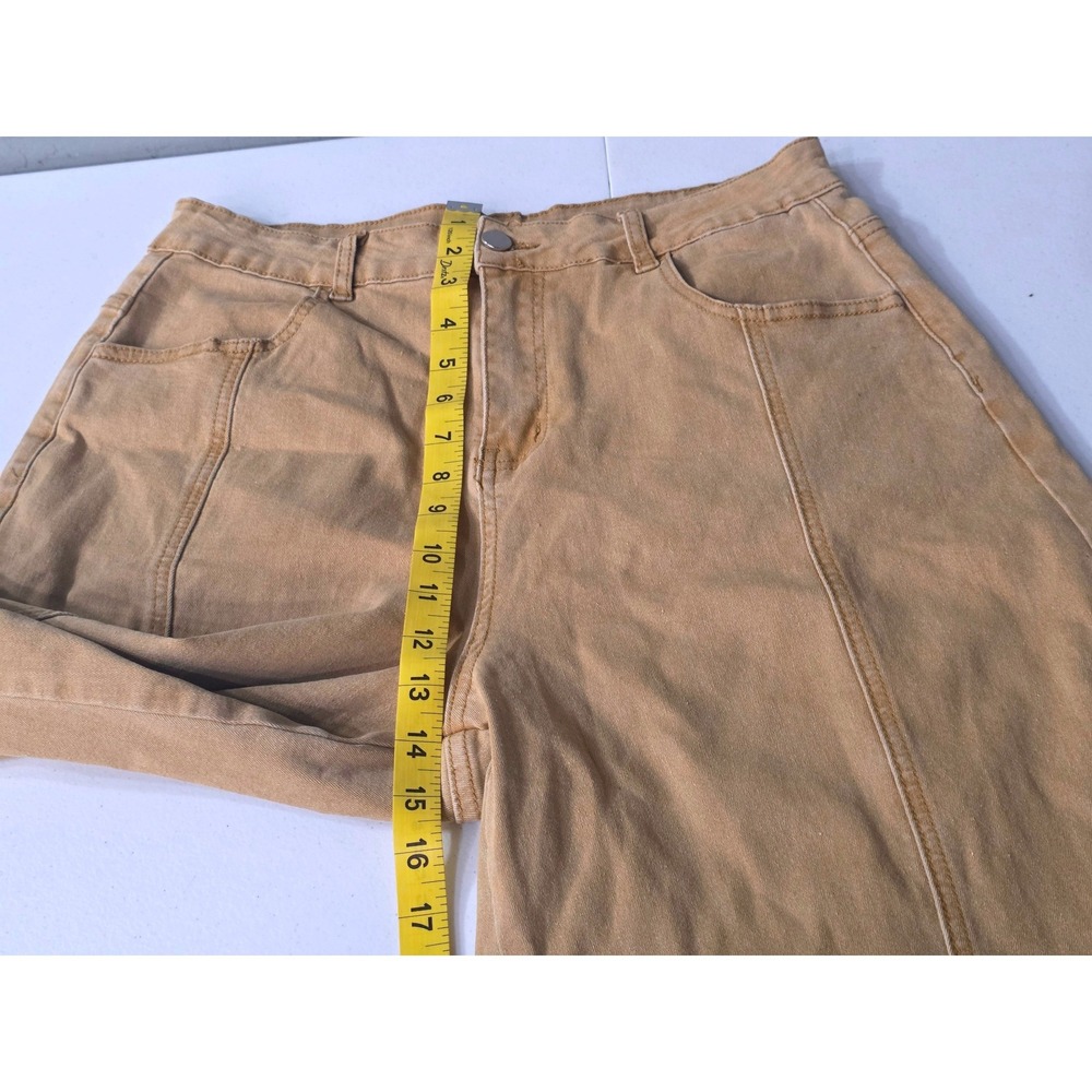 Tan High Waisted Wide Leg Ruffle Hem Cropped Pants Womens Size L Camel Boho - Picture 6 of 9